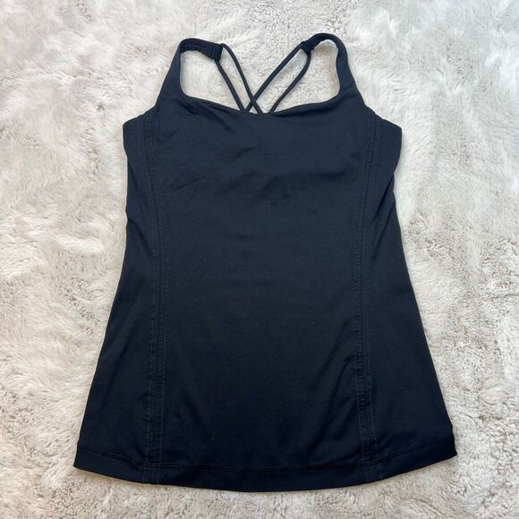 Lululemon Free To Be Tank Black Size 6 Built in Bra Criss Cross Back Athletic - Picture 1 of 9